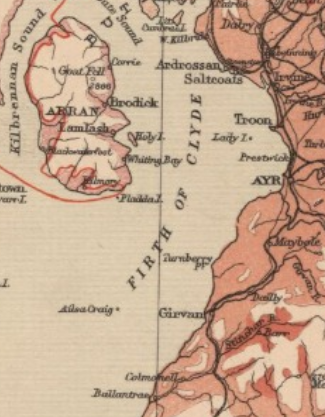 Map of Ayrshire from around 1901 showing up to 5% of the population speaking Gaelic