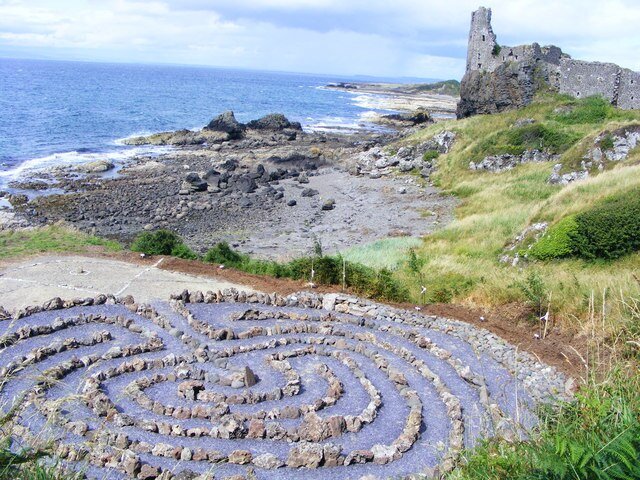 Dunure Labyrinth looking towards Dunure Castle.