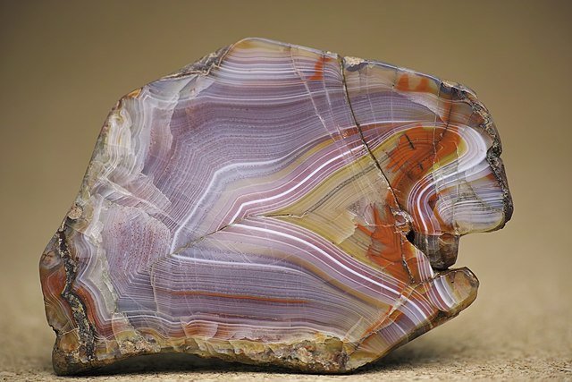 Agate, cut and polished to show the internal beauty of this stone.